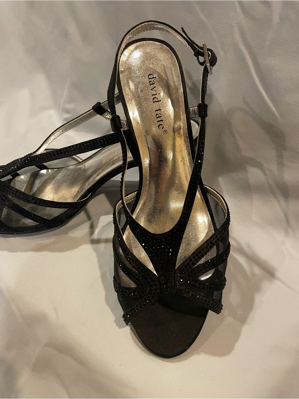 Dressy black sandals by David Tate, Size 8.5WW, glittery evening wedding prom